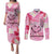 Butterfly Polynesia Breast Cancer Couples Matching Puletasi and Long Sleeve Button Shirt Nobody Fights Alone Pink Out Tropical Hibiscus
