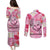 Butterfly Polynesia Breast Cancer Couples Matching Puletasi and Long Sleeve Button Shirt Nobody Fights Alone Pink Out Tropical Hibiscus
