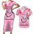 Butterfly Polynesia Breast Cancer Couples Matching Short Sleeve Bodycon Dress and Hawaiian Shirt Nobody Fights Alone Pink Out Tropical Hibiscus