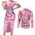 Butterfly Polynesia Breast Cancer Couples Matching Short Sleeve Bodycon Dress and Long Sleeve Button Shirt Nobody Fights Alone Pink Out Tropical Hibiscus