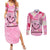 Butterfly Polynesia Breast Cancer Couples Matching Summer Maxi Dress and Long Sleeve Button Shirt Nobody Fights Alone Pink Out Tropical Hibiscus