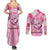 Butterfly Polynesia Breast Cancer Couples Matching Summer Maxi Dress and Long Sleeve Button Shirt Nobody Fights Alone Pink Out Tropical Hibiscus
