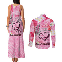 Butterfly Polynesia Breast Cancer Couples Matching Tank Maxi Dress and Long Sleeve Button Shirt Nobody Fights Alone Pink Out Tropical Hibiscus