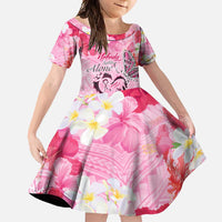 Butterfly Polynesia Breast Cancer Family Matching Long Sleeve Bodycon Dress and Hawaiian Shirt Nobody Fights Alone Pink Out Tropical Hibiscus DT02 Daughter's Dress Pink - Polynesian Pride