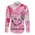 Butterfly Polynesia Breast Cancer Family Matching Off The Shoulder Long Sleeve Dress and Hawaiian Shirt Nobody Fights Alone Pink Out Tropical Hibiscus