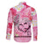 Butterfly Polynesia Breast Cancer Family Matching Off The Shoulder Long Sleeve Dress and Hawaiian Shirt Nobody Fights Alone Pink Out Tropical Hibiscus