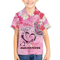 Butterfly Polynesia Breast Cancer Family Matching Puletasi and Hawaiian Shirt Nobody Fights Alone Pink Out Tropical Hibiscus
