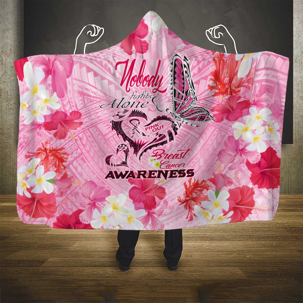 Butterfly Polynesia Breast Cancer Hooded Blanket Nobody Fights Alone Pink Out Tropical Hibiscus