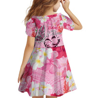 Butterfly Polynesia Breast Cancer Kid Short Sleeve Dress Nobody Fights Alone Pink Out Tropical Hibiscus