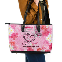 Butterfly Polynesia Breast Cancer Leather Tote Bag Nobody Fights Alone Pink Out Tropical Hibiscus