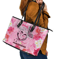 Butterfly Polynesia Breast Cancer Leather Tote Bag Nobody Fights Alone Pink Out Tropical Hibiscus