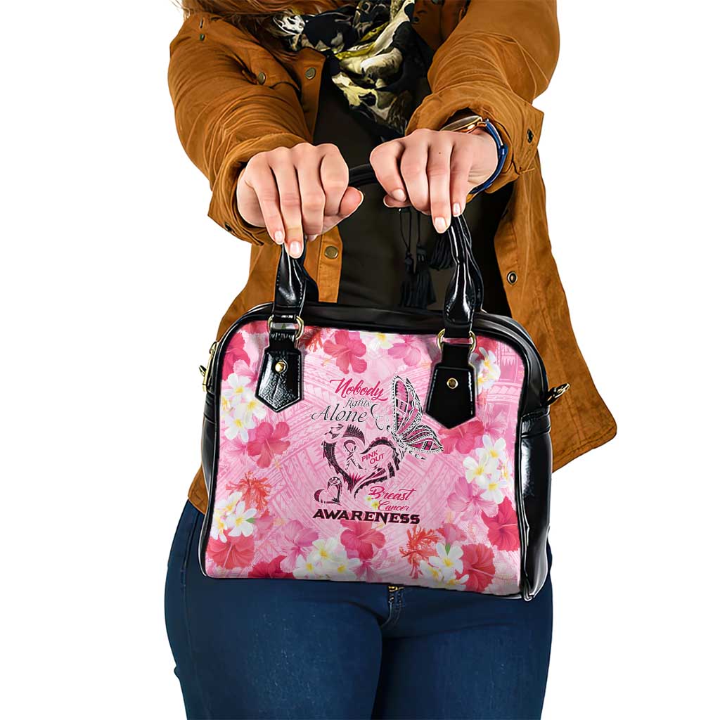 Butterfly Polynesia Breast Cancer Shoulder Handbag Nobody Fights Alone Pink Out Tropical Hibiscus