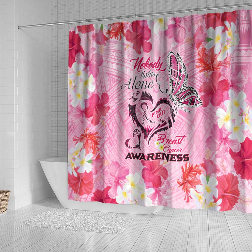 Butterfly Polynesia Breast Cancer Shower Curtain Nobody Fights Alone Pink Out Tropical Hibiscus DT02 - Polynesian Pride