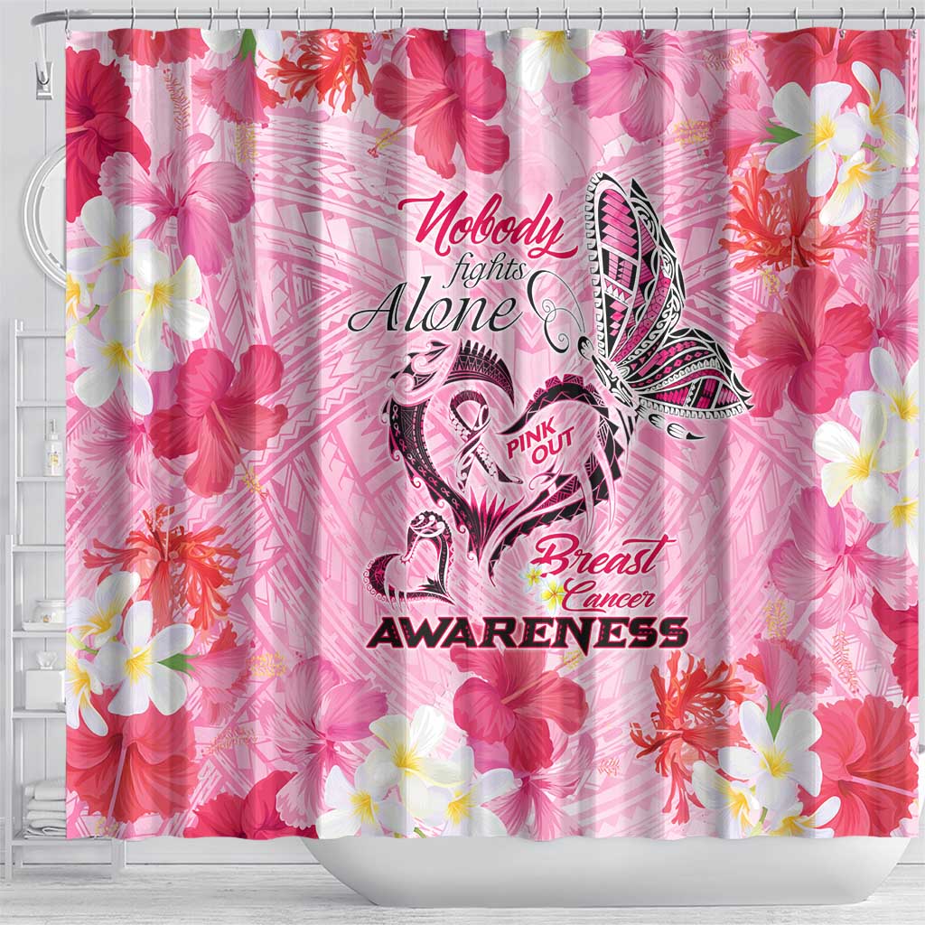 Butterfly Polynesia Breast Cancer Shower Curtain Nobody Fights Alone Pink Out Tropical Hibiscus DT02 - Polynesian Pride