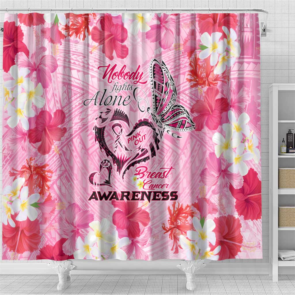 Butterfly Polynesia Breast Cancer Shower Curtain Nobody Fights Alone Pink Out Tropical Hibiscus DT02 - Polynesian Pride