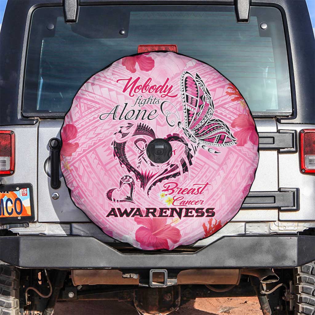 Butterfly Polynesia Breast Cancer Spare Tire Cover Nobody Fights Alone Pink Out Tropical Hibiscus DT02 Pink - Polynesian Pride