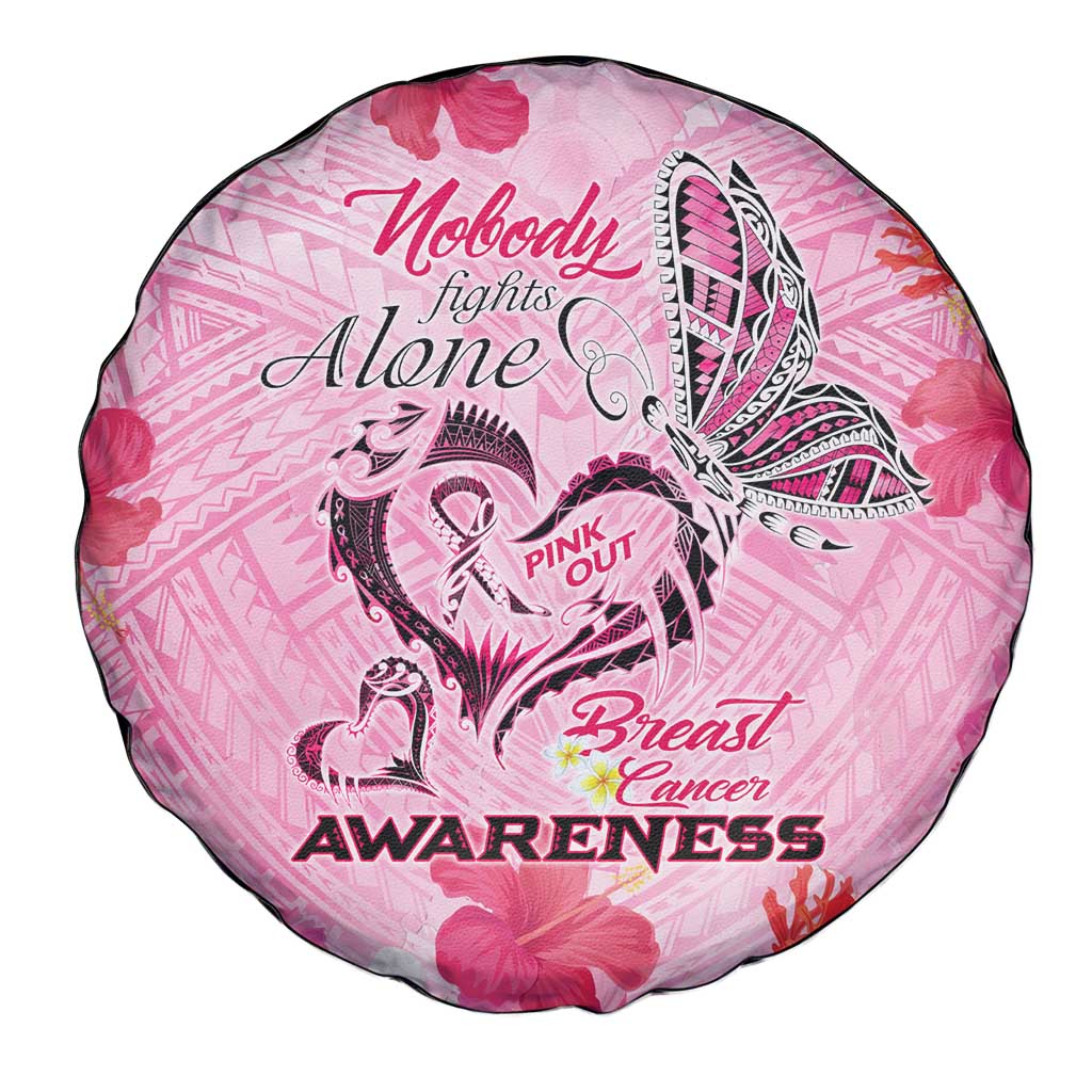 Butterfly Polynesia Breast Cancer Spare Tire Cover Nobody Fights Alone Pink Out Tropical Hibiscus