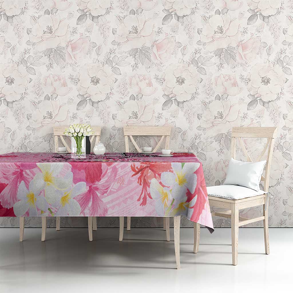 Butterfly Polynesia Breast Cancer Tablecloth Nobody Fights Alone Pink Out Tropical Hibiscus