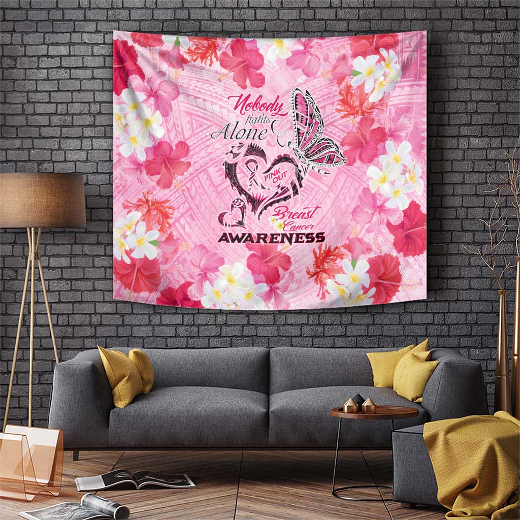 Butterfly Polynesia Breast Cancer Tapestry Nobody Fights Alone Pink Out Tropical Hibiscus DT02 Pink - Polynesian Pride