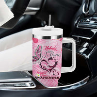 Butterfly Polynesia Breast Cancer Tumbler With Handle Nobody Fights Alone Pink Out Tropical Hibiscus