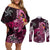 Breast Cancer Mermaid Polynesia Couples Matching Off Shoulder Short Dress and Long Sleeve Button Shirt Faith Hope Love