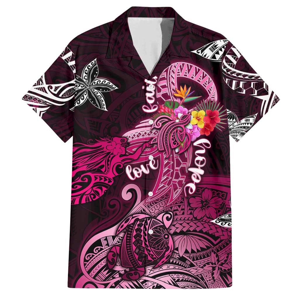Breast Cancer Mermaid Polynesia Family Matching Long Sleeve Bodycon Dress and Hawaiian Shirt Faith Hope Love DT02 Dad's Shirt - Short Sleeve Pink - Polynesian Pride