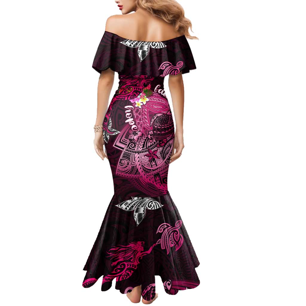Breast Cancer Mermaid Polynesia Family Matching Mermaid Dress and Hawaiian Shirt Faith Hope Love