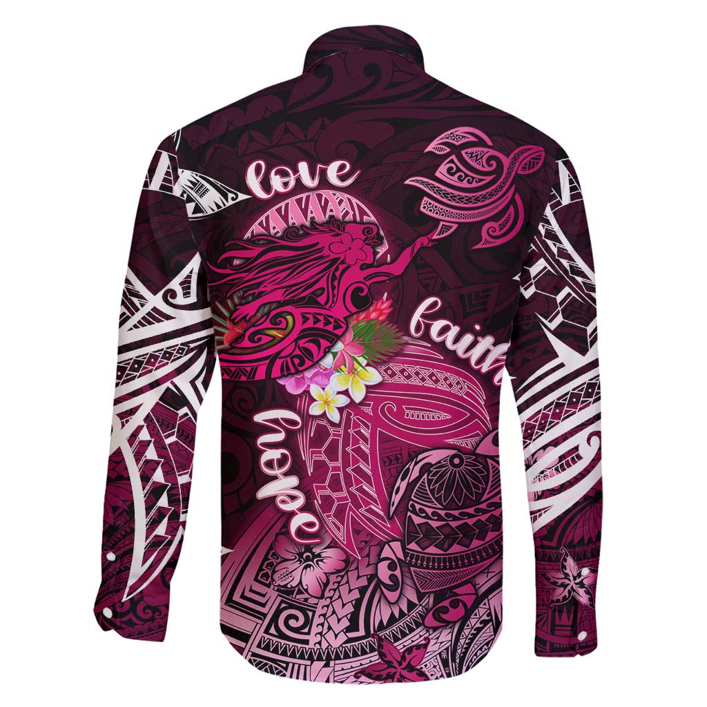 Breast Cancer Mermaid Polynesia Family Matching Off Shoulder Maxi Dress and Hawaiian Shirt Faith Hope Love