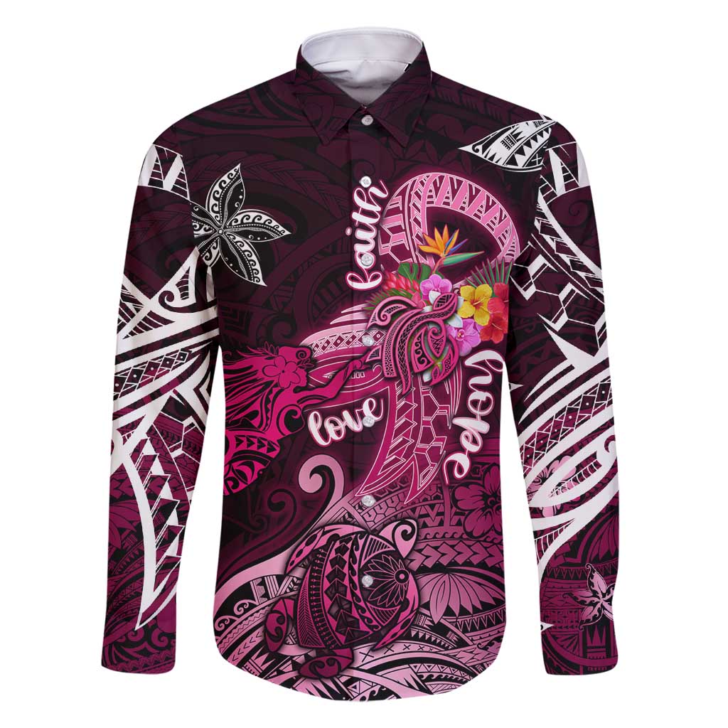 Breast Cancer Mermaid Polynesia Family Matching Summer Maxi Dress and Hawaiian Shirt Faith Hope Love DT02 Dad's Shirt - Long Sleeve Pink - Polynesian Pride