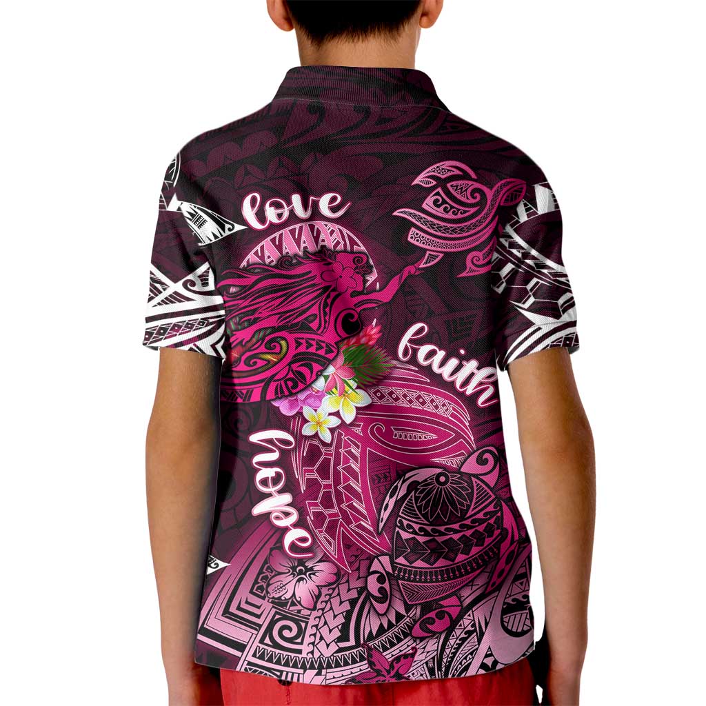 Breast Cancer Mermaid Polynesia Kid Polo Shirt Faith Hope Love