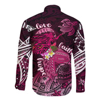 Breast Cancer Mermaid Polynesia Long Sleeve Button Shirt Faith Hope Love