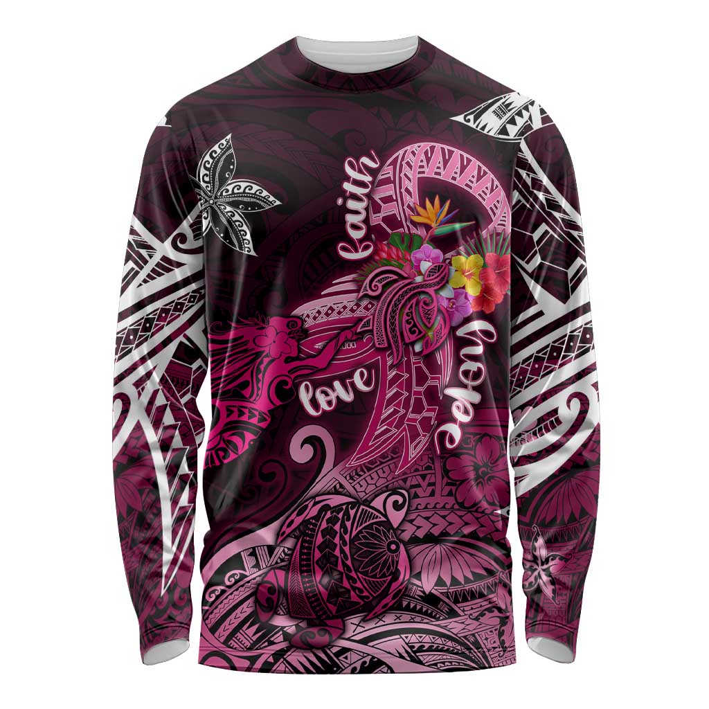 Breast Cancer Mermaid Polynesia Long Sleeve Shirt Faith Hope Love