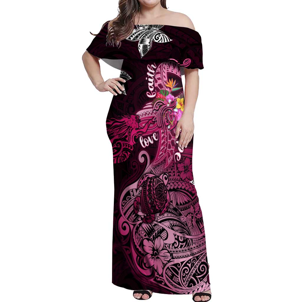 Breast Cancer Mermaid Polynesia Off Shoulder Maxi Dress Faith Hope Love