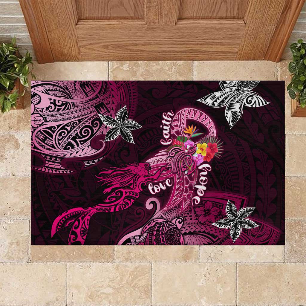 Breast Cancer Mermaid Polynesia Rubber Doormat Faith Hope Love