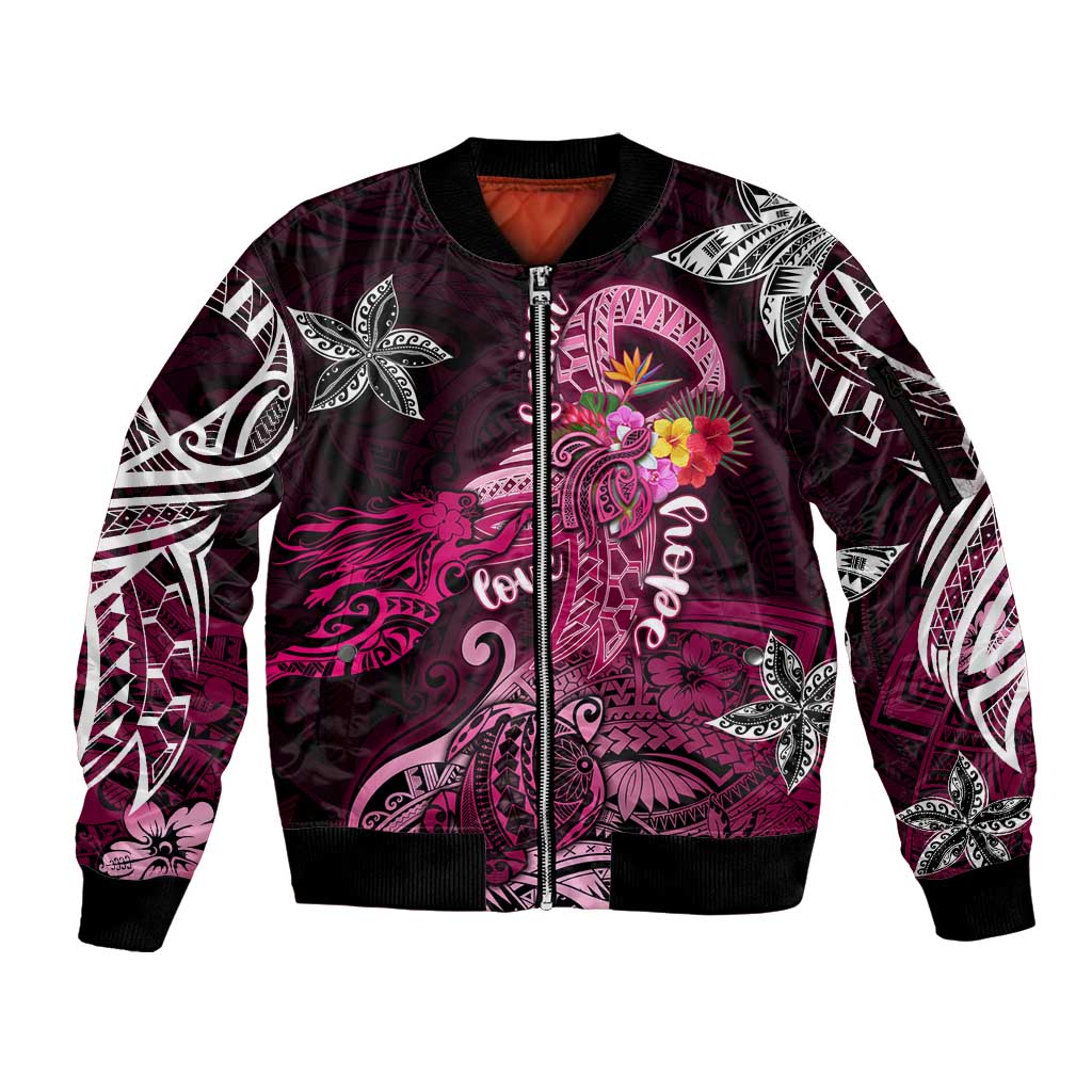 Breast Cancer Mermaid Polynesia Sleeve Zip Bomber Jacket Faith Hope Love DT02 Unisex Pink - Polynesian Pride