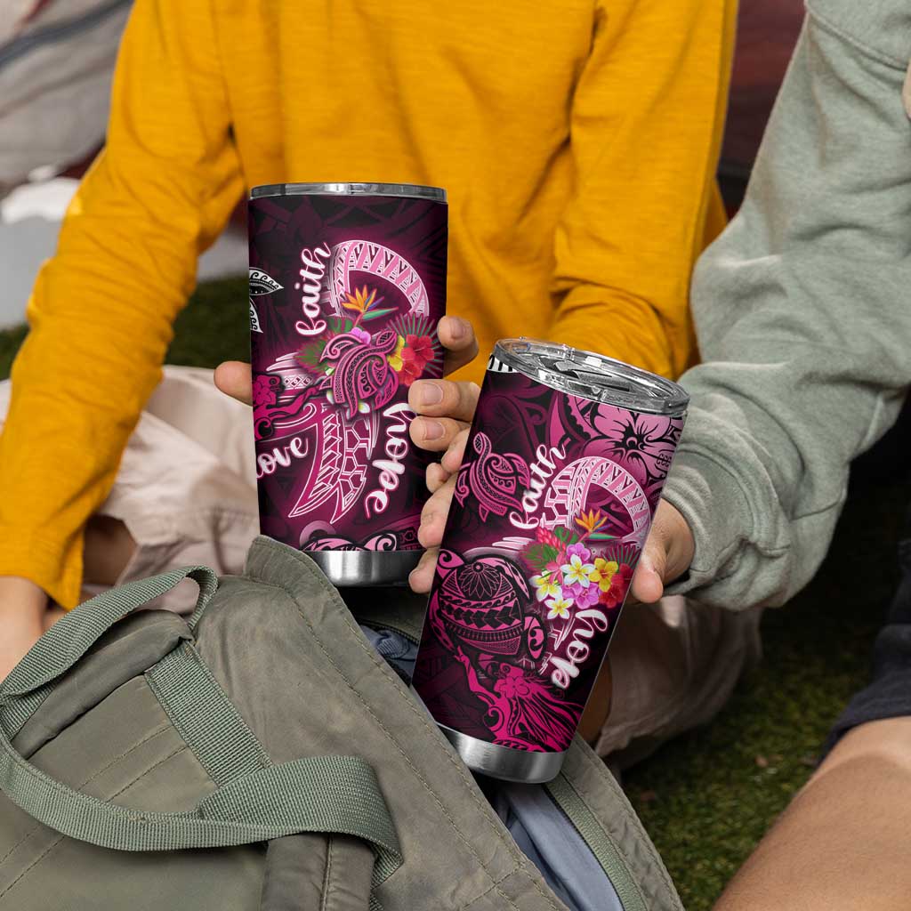 Breast Cancer Mermaid Polynesia Tumbler Cup Faith Hope Love