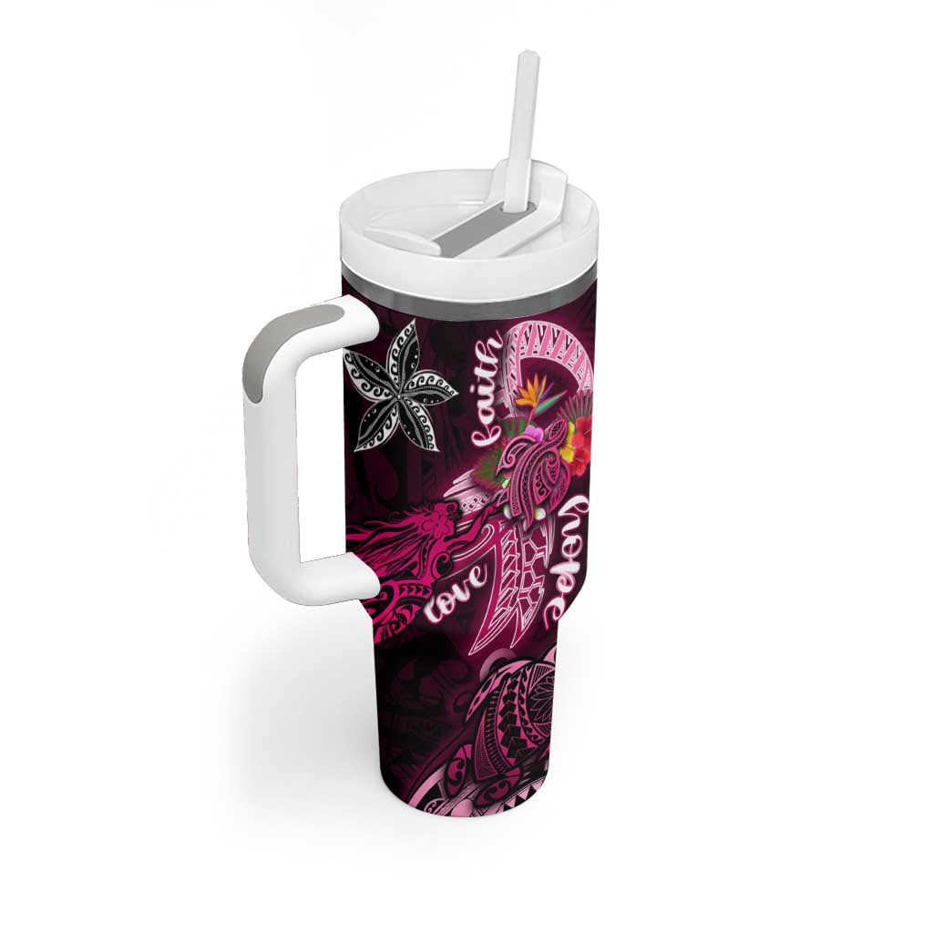 Breast Cancer Mermaid Polynesia Tumbler With Handle Faith Hope Love