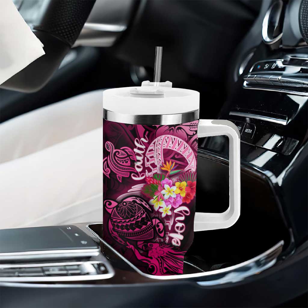 Breast Cancer Mermaid Polynesia Tumbler With Handle Faith Hope Love