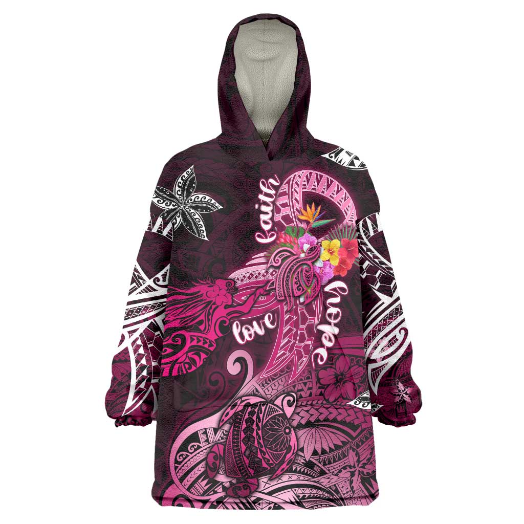 Breast Cancer Mermaid Polynesia Wearable Blanket Hoodie Faith Hope Love DT02 One Size Pink - Polynesian Pride