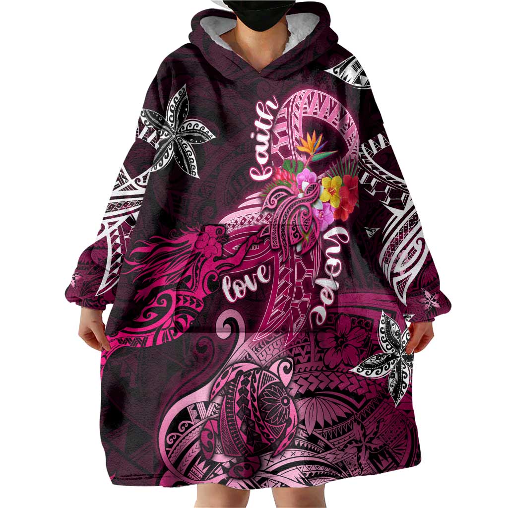 Breast Cancer Mermaid Polynesia Wearable Blanket Hoodie Faith Hope Love