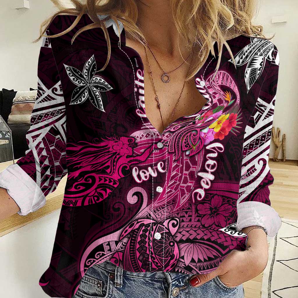 Breast Cancer Mermaid Polynesia Women Casual Shirt Faith Hope Love