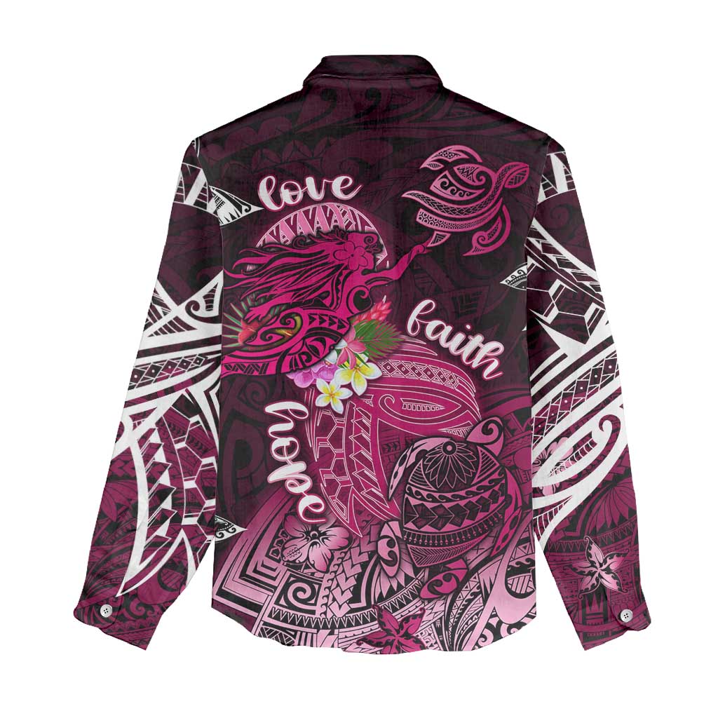 Breast Cancer Mermaid Polynesia Women Casual Shirt Faith Hope Love