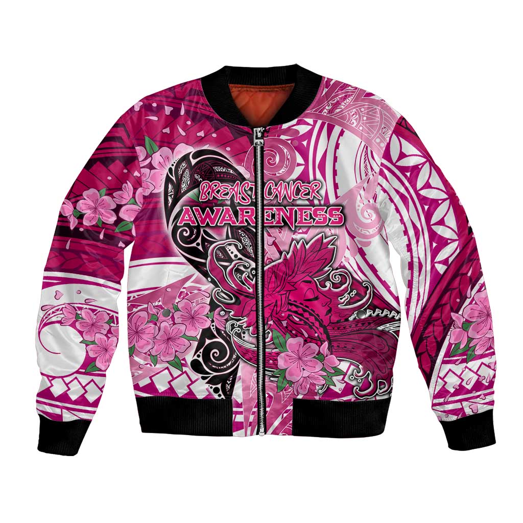 Breast Cancer Awareness Hawaii Bomber Jacket Polynesia Girl Nobody Fights Alone DT02 Unisex Pink - Polynesian Pride