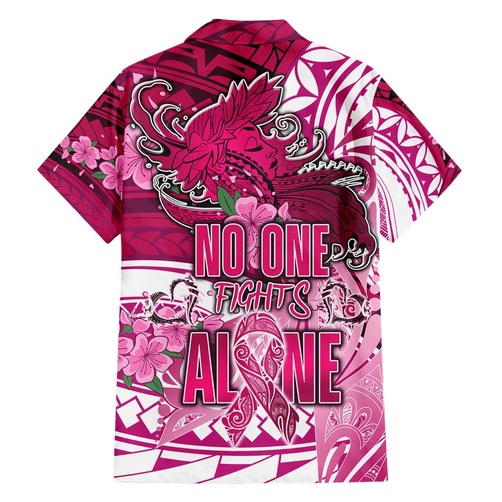 Breast Cancer Awareness Hawaii Family Matching Off Shoulder Maxi Dress and Hawaiian Shirt Polynesia Girl Nobody Fights Alone