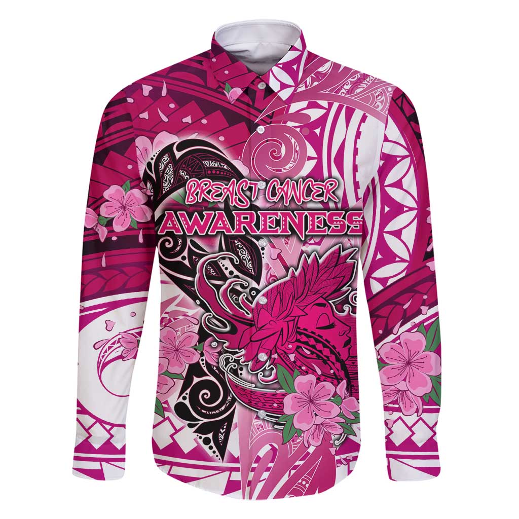 Breast Cancer Awareness Hawaii Family Matching Off Shoulder Maxi Dress and Hawaiian Shirt Polynesia Girl Nobody Fights Alone