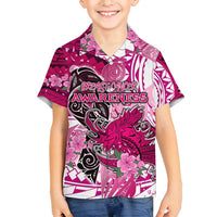 Breast Cancer Awareness Hawaii Family Matching Summer Maxi Dress and Hawaiian Shirt Polynesia Girl Nobody Fights Alone