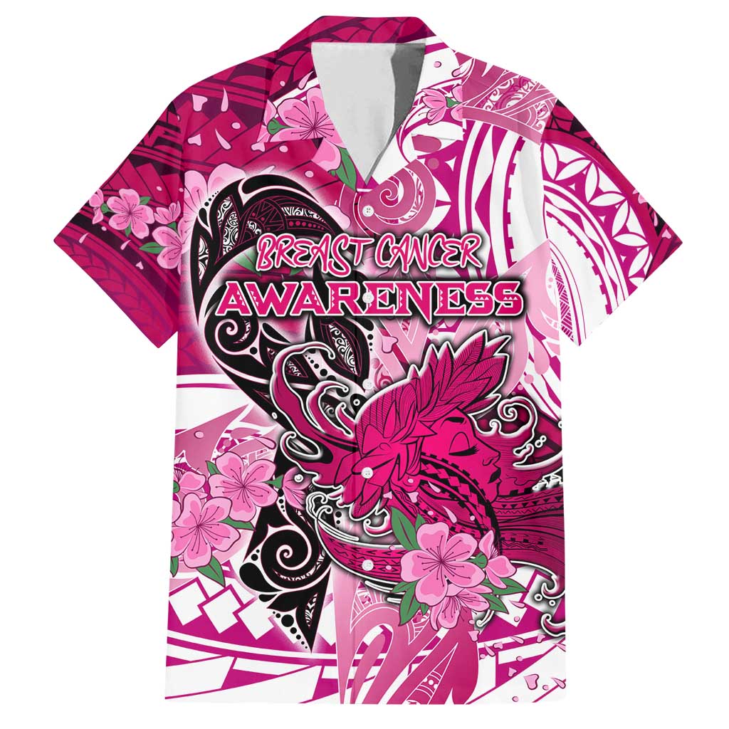 Breast Cancer Awareness Hawaii Family Matching Tank Maxi Dress and Hawaiian Shirt Polynesia Girl Nobody Fights Alone