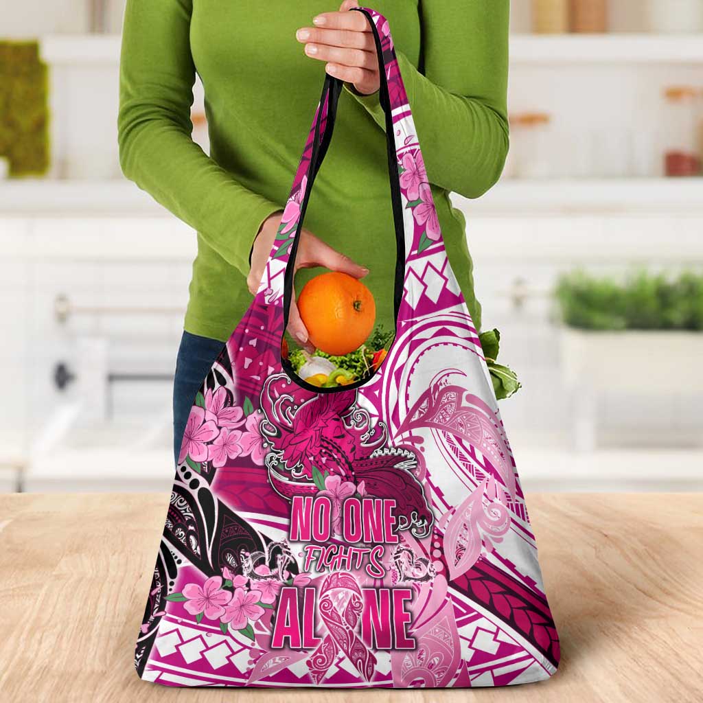 Breast Cancer Awareness Hawaii Grocery Bag Polynesia Girl Nobody Fights Alone