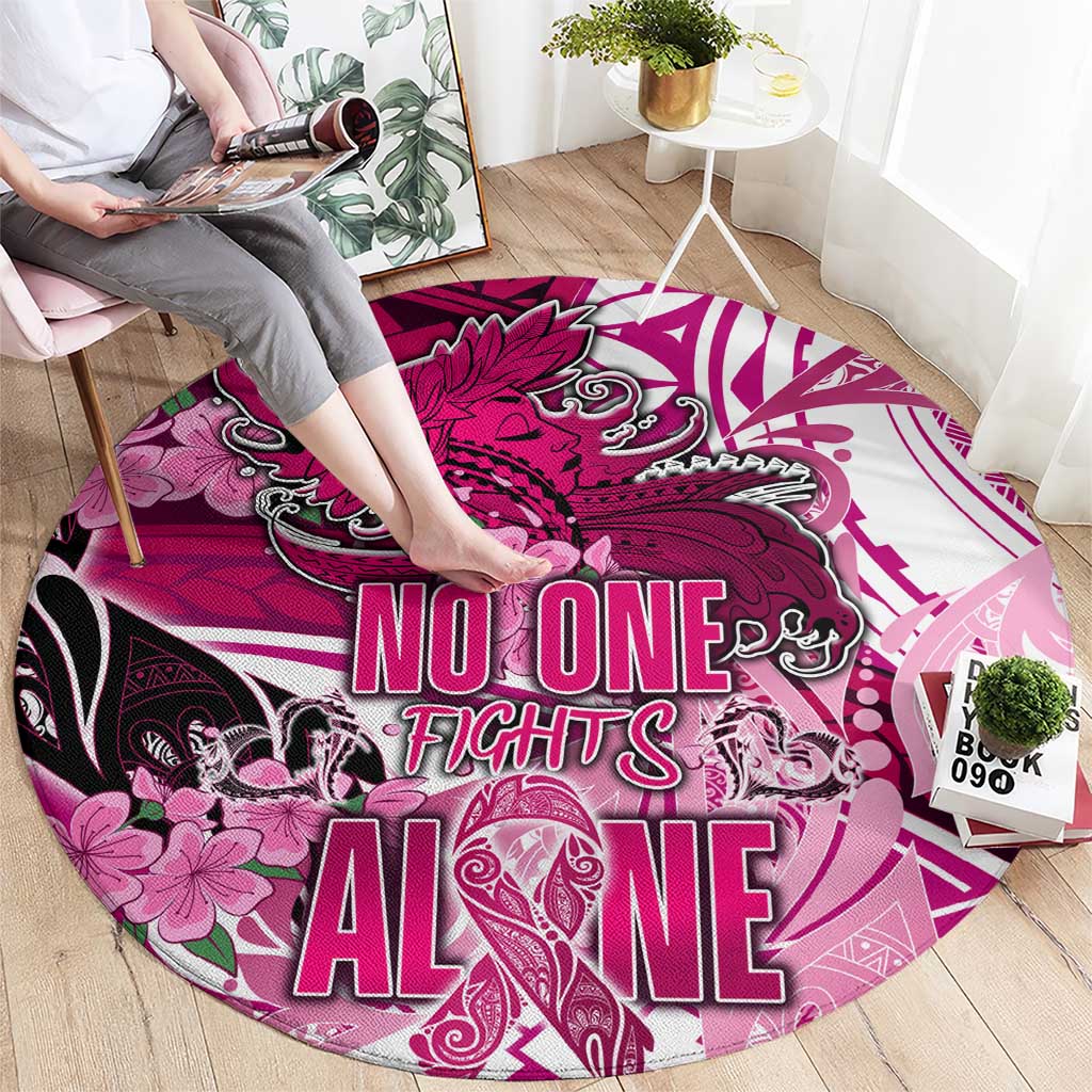 Breast Cancer Awareness Hawaii Round Carpet Polynesia Girl Nobody Fights Alone