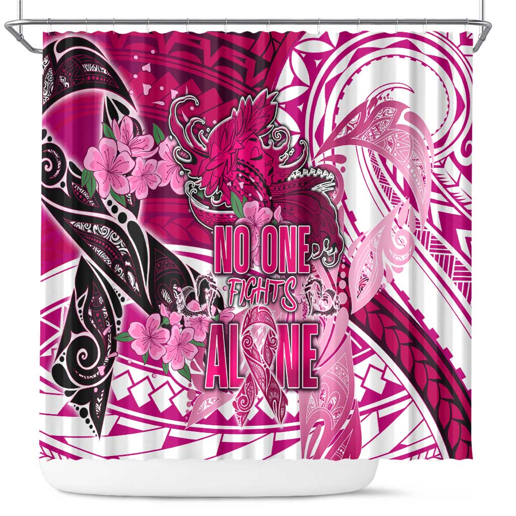 Breast Cancer Awareness Hawaii Shower Curtain Polynesia Girl Nobody Fights Alone DT02 Pink - Polynesian Pride
